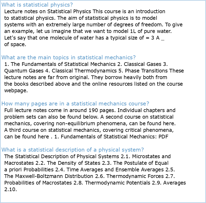 Lecture notes on Statistical Physics