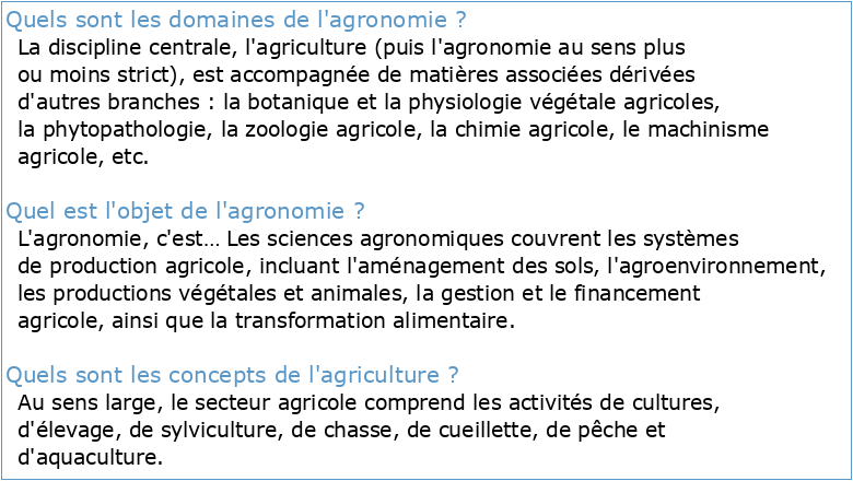 Évolution des domaines objets concepts de l'agronomie