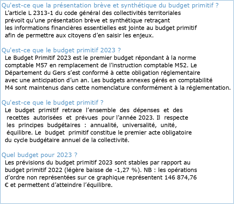 Note de présentation brève et synthétique Budget Primitif 2023