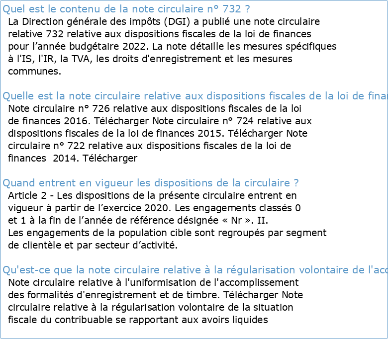 NOTE CIRCULAIRE N° 732 RELATIVE AUX DISPOSITIONS