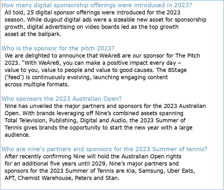 Active sponsors as at 30 September 2023