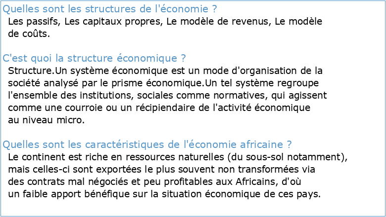 Structure économique des pays de l'Afrique tropicale