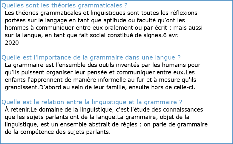 Theories Grammaticales et Pedagogie Des Langues