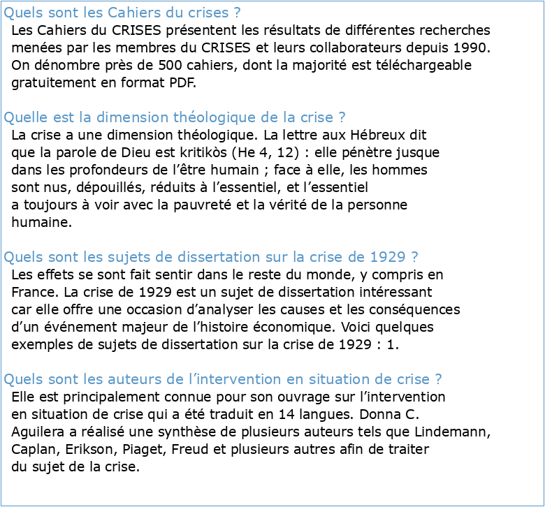 Cahiers du CRISES Collection Études théoriques