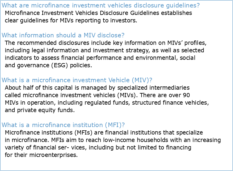 Microfinance Investment Vehicles Disclosure Guidelines