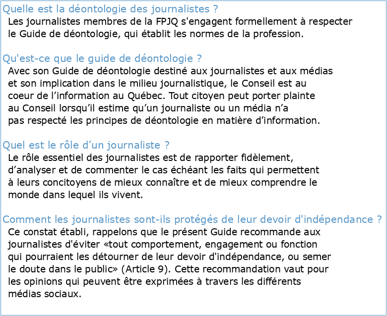 Guide de déontologie des journalistes du Québec