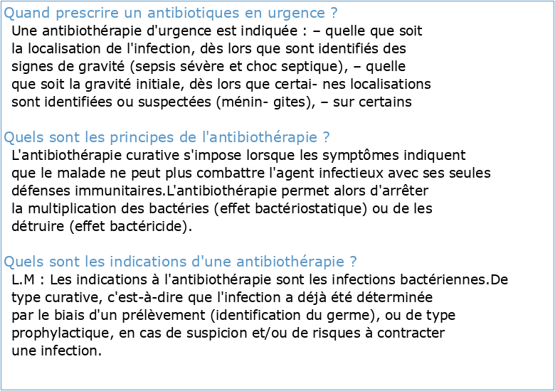 Antibiothérapie aux urgences Antibiotherapy in the emergency