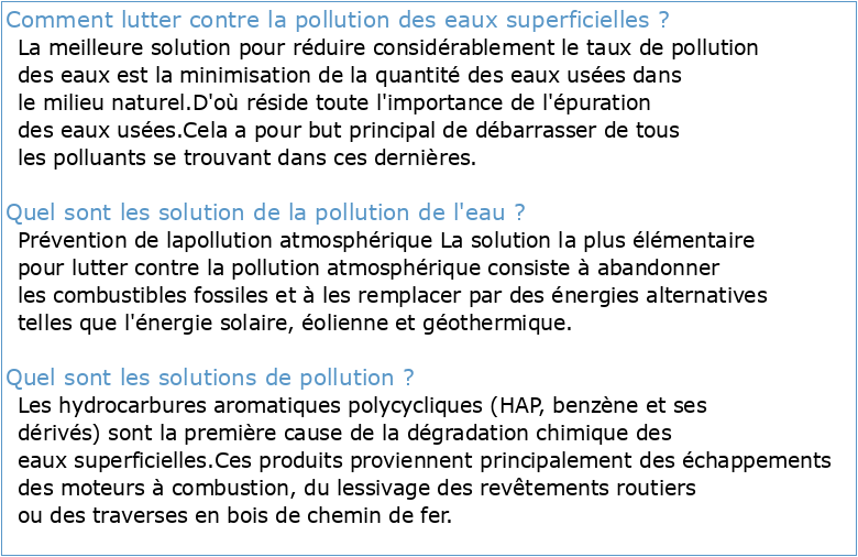 POLLUTION DES EAUX SUPERFICIELLES ET SOLUTIONS DE