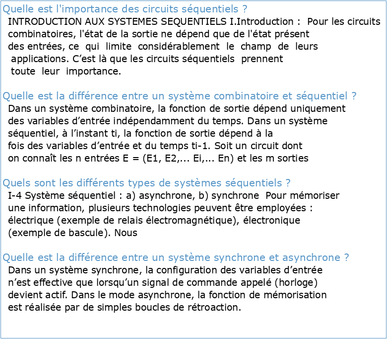 CHAPITRE I : INTRODUCTION AUX SYSTEMES SEQUENTIELS