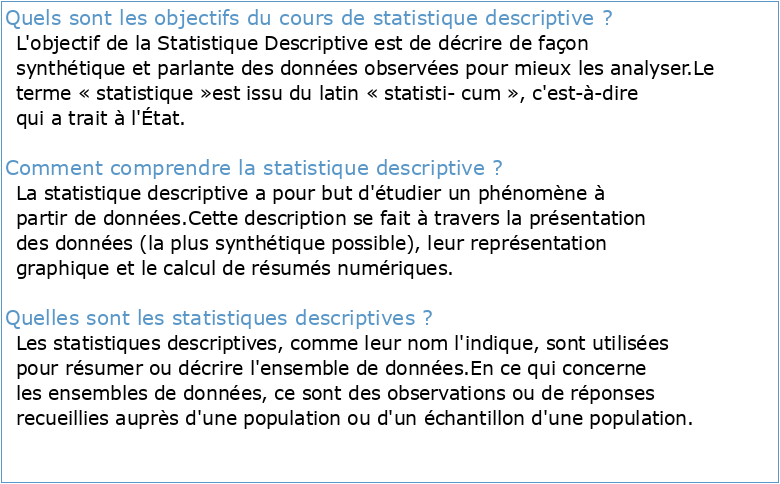 Résumé du Cours de Statistique Descriptive