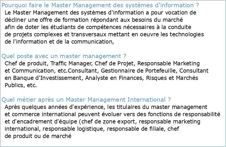 Master Management des Systèmes d'Information