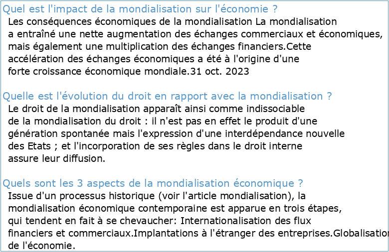 la mondialisation et le droit français des activités économiques