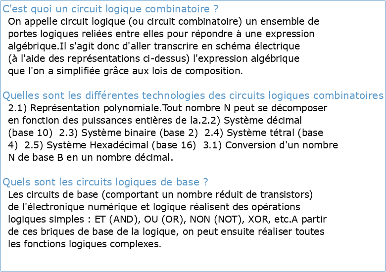 3 : Circuits logiques combinatoires