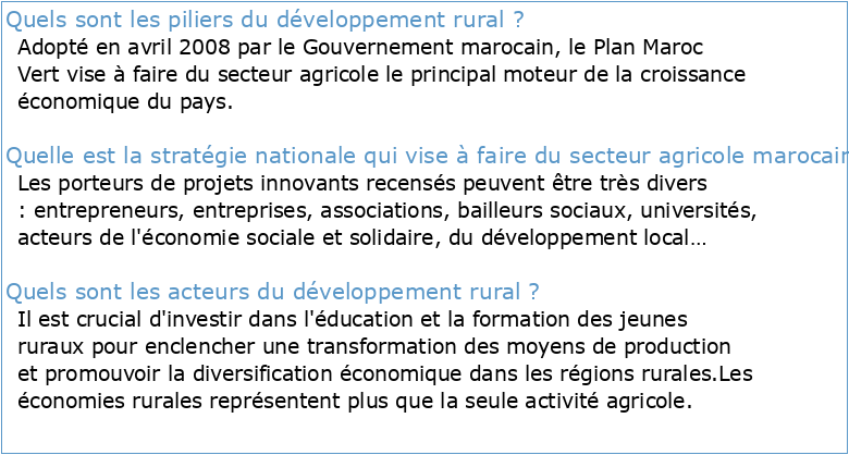 Stratégies 2020 du développement rural au Maroc