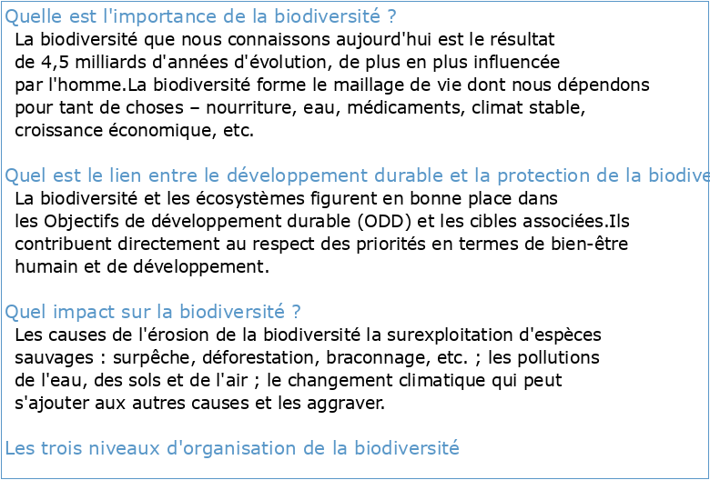 Biodiversité DANS LE Développement