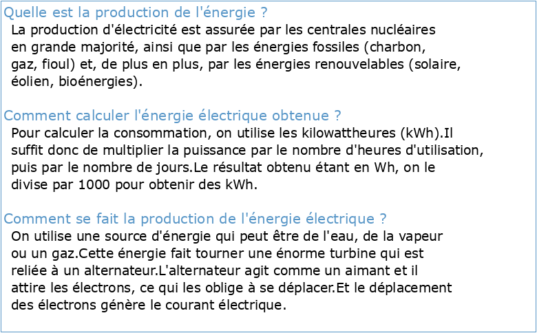 Production de l'énergie électrique Durée: 1h30