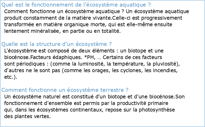 Structure et Fonctionnement des écosystèmes terrestre et aquatique