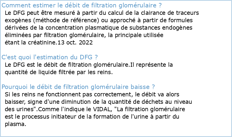 la fonction rénale et l'estimation du débit de filtration glomérulaire