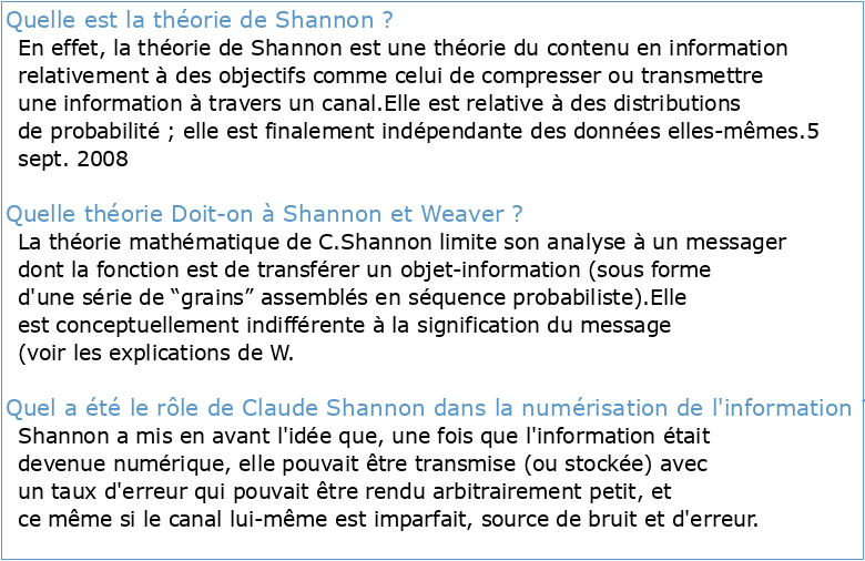 Théorie de l'information — Trois théorèmes de Claude Shannon