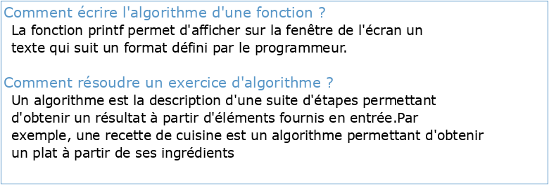 Exercice 2 : Ecrire un algorithme en utilisant une fonction