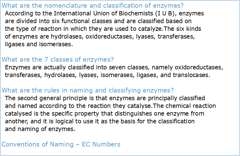 A Brief Guide to Enzyme Classification and Nomenclature