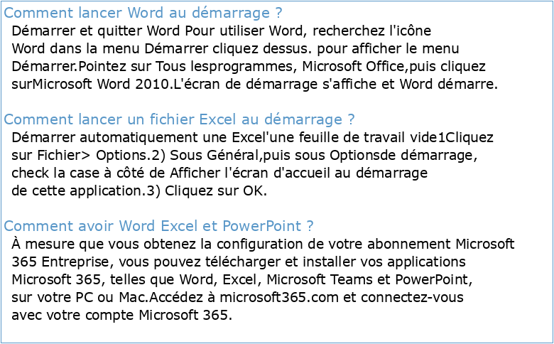 Démarrer avec Windows 10 Word Excel et Powerpoint