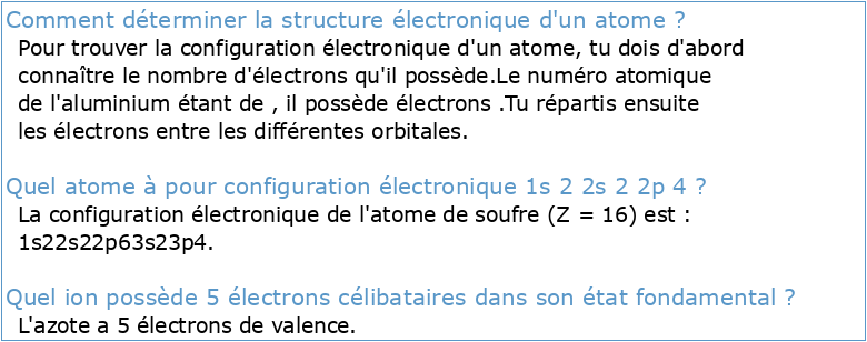 1h Exercice n°1 : Atome et structure électronique (6 points)