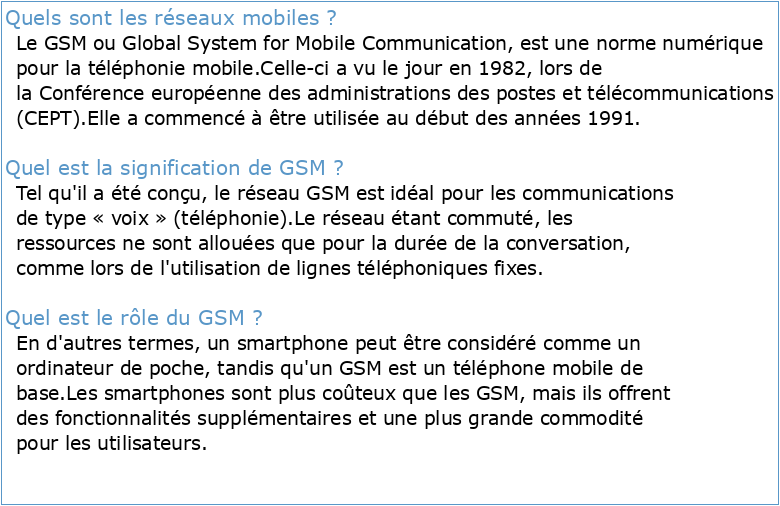 Le réseau GSM et le mobile