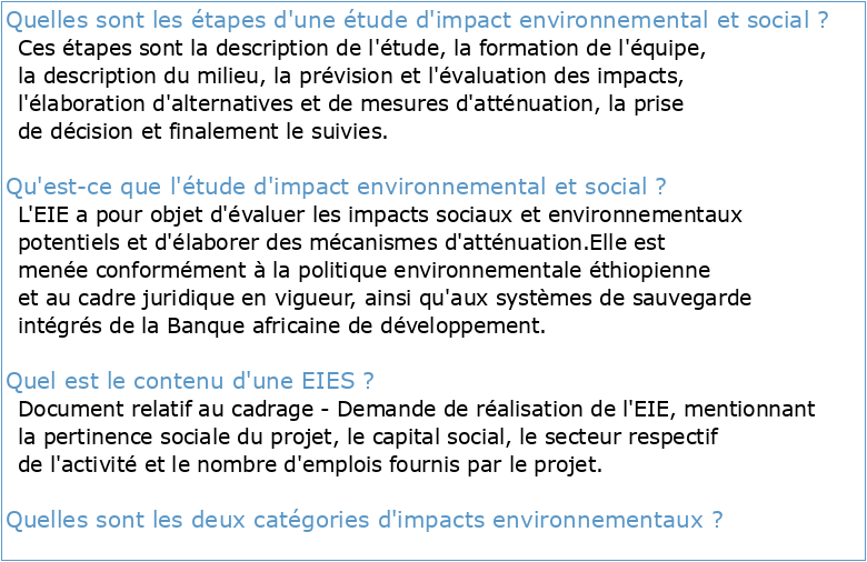 Module 2 : Étude d'impact environnemental et social