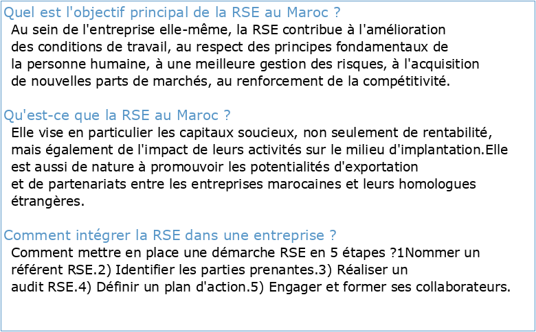 La diffusion de la RSE dans les entreprises au Maroc