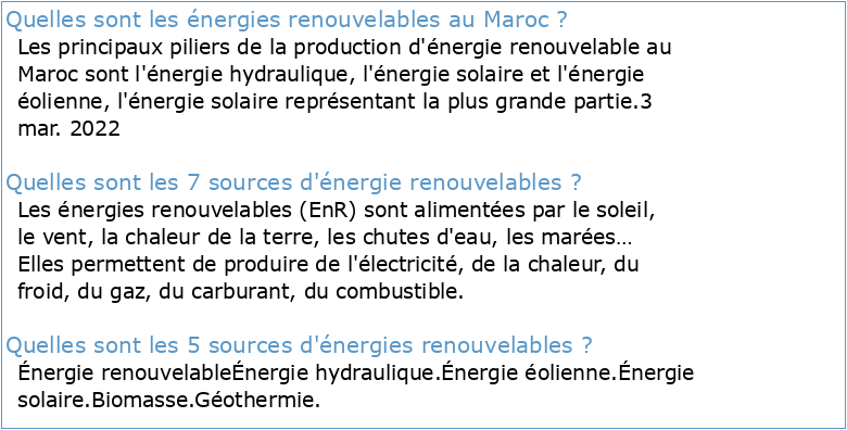 Les Sources d'Énergies renouvelables Au Maroc