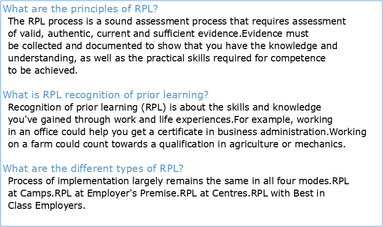Recognition of Prior Learning (RPL) – Definitions Principles and