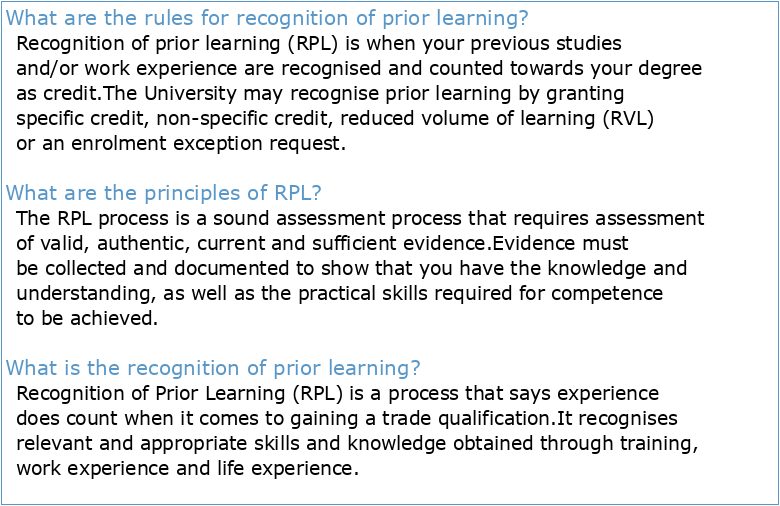 NATIONAL STANDARDS FOR RECOGNITION OF PRIOR LEARNING