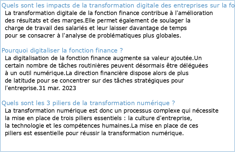 La transformation numérique dans la fonction finances