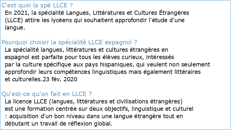 SPÉCIALITÉ LLCE ESPAGNOL (Langues Littératures et Cultures