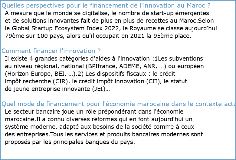 «Etat des lieux sur le financement de l'Innovation au Maroc»