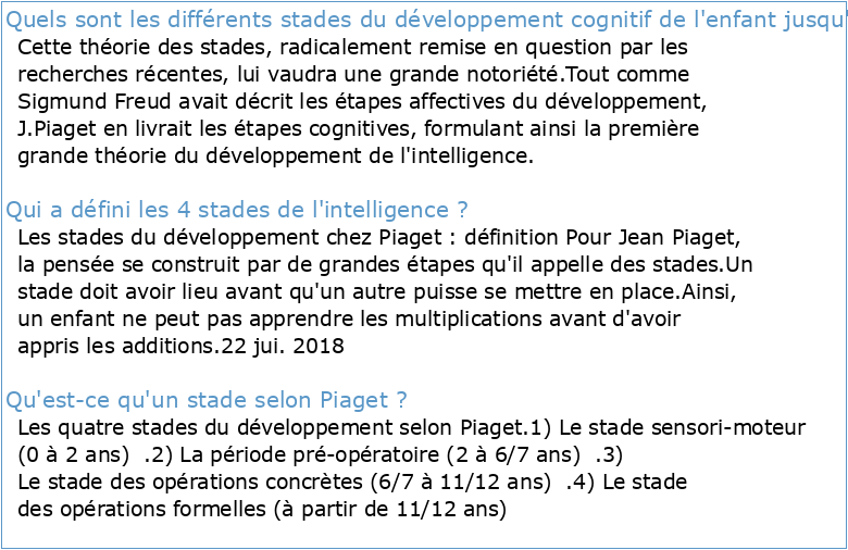 Stades de développement cognitif de Jean Piaget