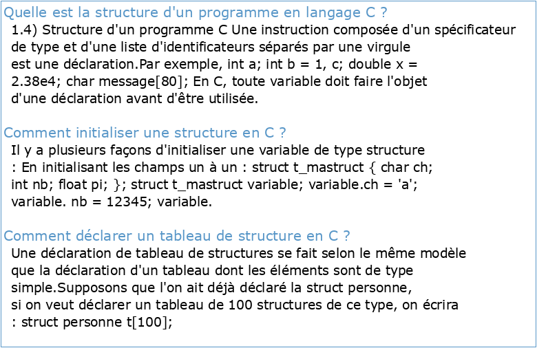 Programmation en C Les structures