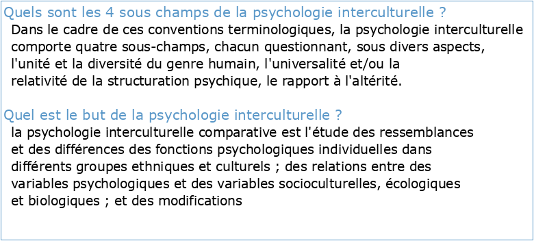 Cadres théoriques en psychologie interculturelle