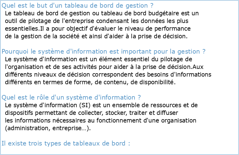 SYSTEME D'INFORMATION & TABLEAU DE BORD DE GESTION