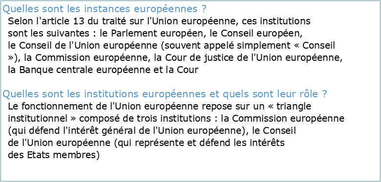 Les institutions de l'Union Europeenne