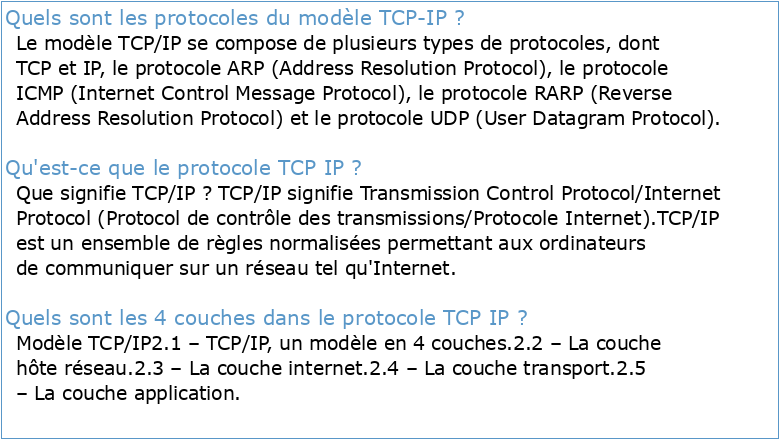 Aperçu général des protocoles TCP/IP