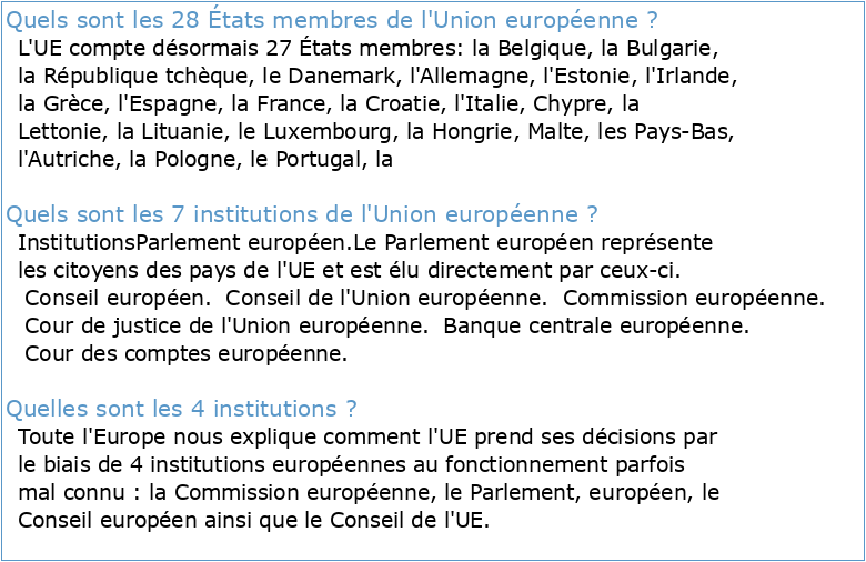 Schéma des institutions de l'Union européenne ETATS MEMBRES