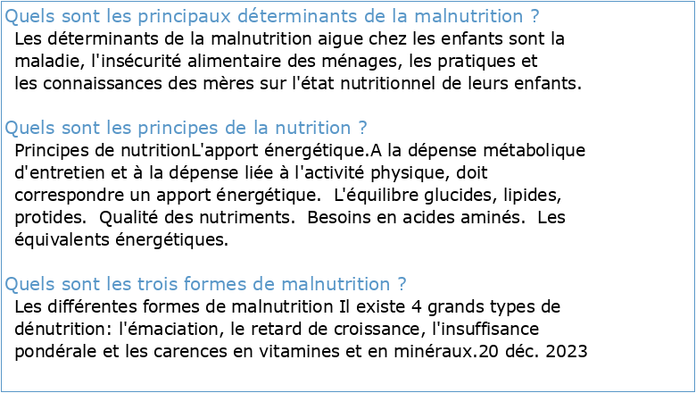 concepts clés en nutrition et malnutrition