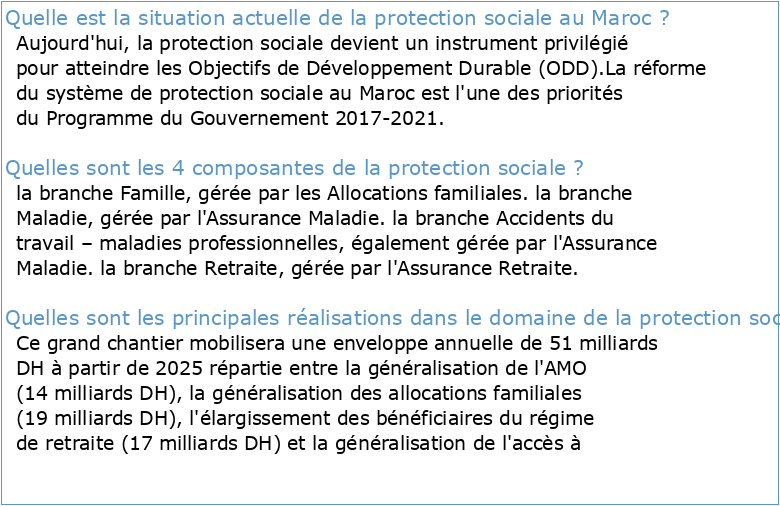 La protection sociale au Maroc Revue bilan et renforcement