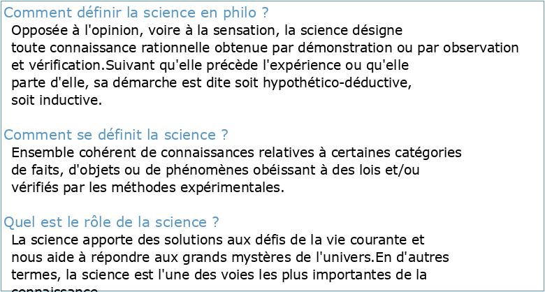 Science : Définition philosophique (fiche personnelle)