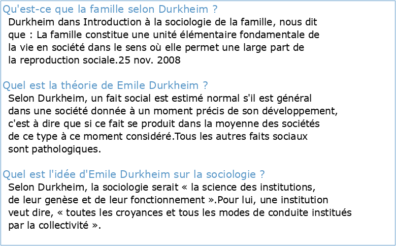Émile DURKHEIM (1888) “ Introduction à la sociologie de la famille”