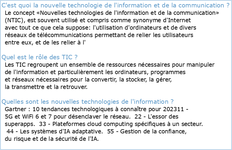 INTRODUCTION I Les TIC Nouvelles Technologies de l'Information