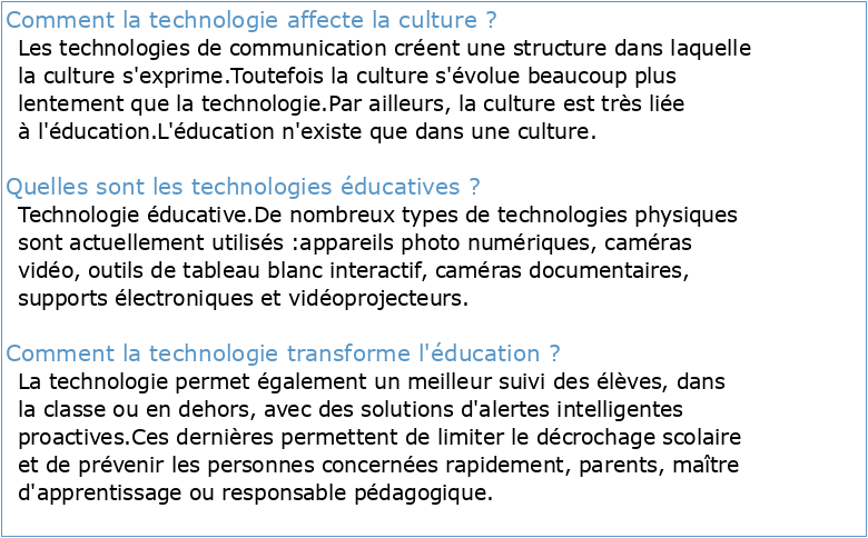 Technologie culture et éducation