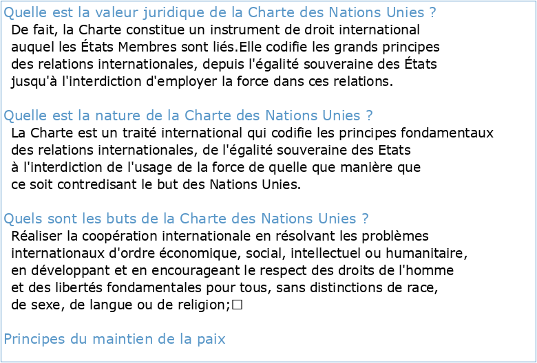La charte des Nations Unies Sources du droit